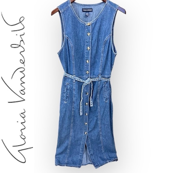 Vintage Gloria Vanderbilt denim maxi dress, buttondown, sleeveless, size M - Picture 1 of 9